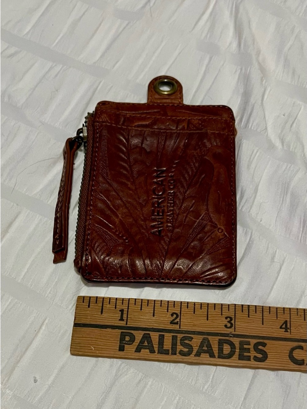 American West Brown Tooled Leather Zipper Card Holder Wallet